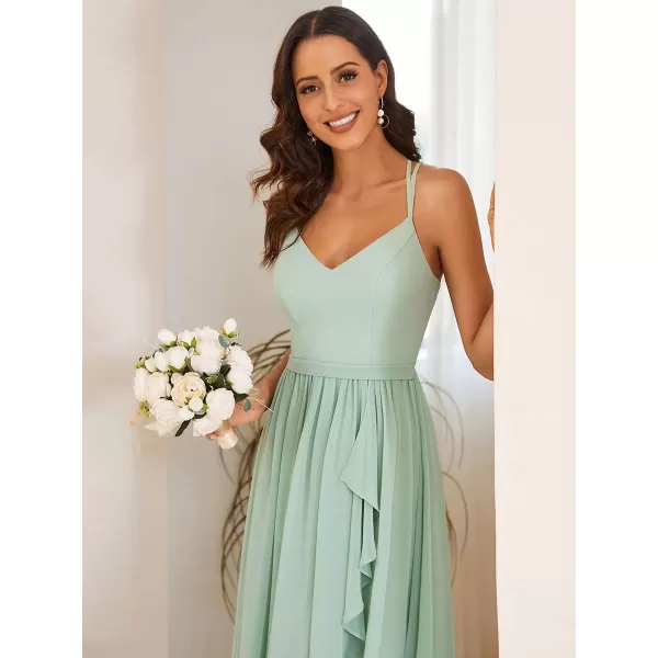 EverPretty Womens V Neck Adjustable Spaghetti Straps Open Back A Line FloorLength Bridesmaid Dress 01691Mint Green