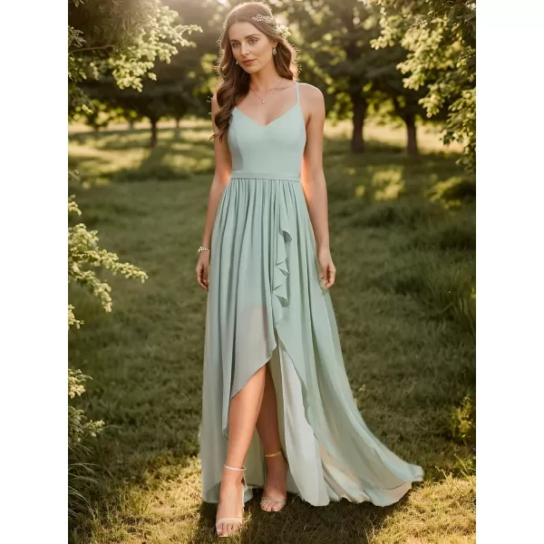 EverPretty Womens V Neck Adjustable Spaghetti Straps Open Back A Line FloorLength Bridesmaid Dress 01691Mint Green