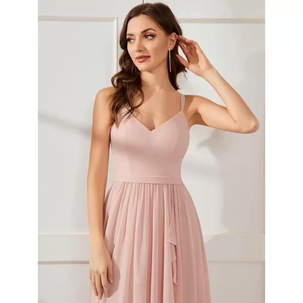 EverPretty Womens V Neck Adjustable Spaghetti Straps Open Back A Line FloorLength Bridesmaid Dress 01691Pink