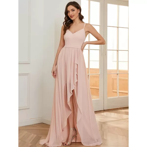 EverPretty Womens V Neck Adjustable Spaghetti Straps Open Back A Line FloorLength Bridesmaid Dress 01691Pink
