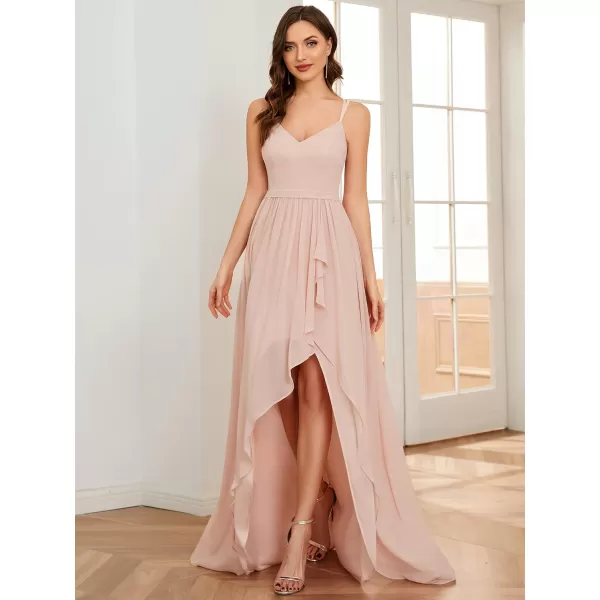 EverPretty Womens V Neck Adjustable Spaghetti Straps Open Back A Line FloorLength Bridesmaid Dress 01691Pink