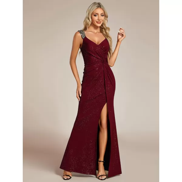 EverPretty Womens V Neck Bodycon Sleeveless Split Maxi Evening Dresses 01888Burgundy