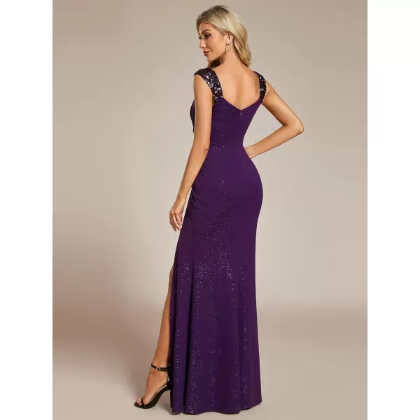 EverPretty Womens V Neck Bodycon Sleeveless Split Maxi Evening Dresses 01888Deep Purple