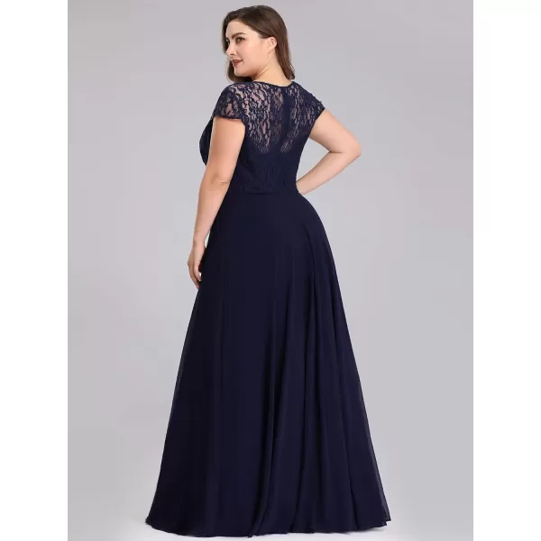 EverPretty Womens V Neck Cap Sleeve Floral Lace ALine Mother of The Bride Dress Evening Gowns 07986PZNavy