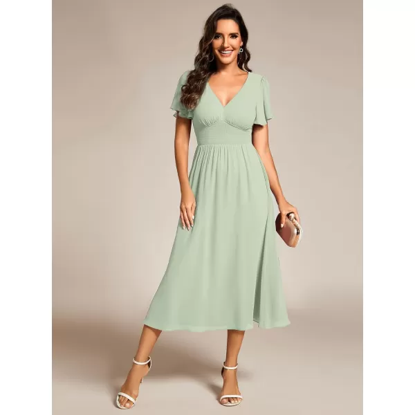 EverPretty Womens V Neck Elegant Party Dress Short Sleeve Pleated Formal Dresses for Wedding Guest Dresses 02155Mint Green