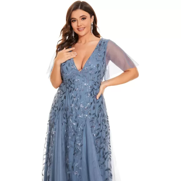 EverPretty Womens V Neck FloorLength Ruffle Sleeves Plus Size Sequin Ball Gowns Haze Blue US24EverPretty Womens V Neck FloorLength Ruffle Sleeves Plus Size Sequin Ball Gowns Haze Blue US24