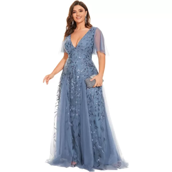 EverPretty Womens V Neck FloorLength Ruffle Sleeves Plus Size Sequin Ball Gowns Haze Blue US24EverPretty Womens V Neck FloorLength Ruffle Sleeves Plus Size Sequin Ball Gowns Haze Blue US24