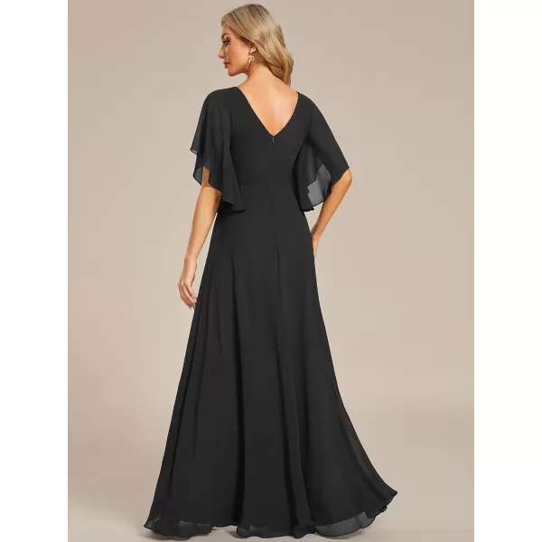 EverPretty Womens V Neck Half Sleeves A Line Applique Maxi Evening Dresses 02033Black