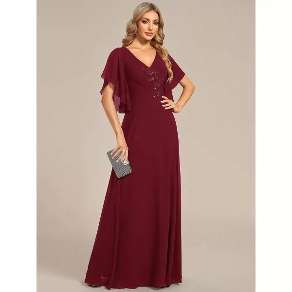 EverPretty Womens V Neck Half Sleeves A Line Applique Maxi Evening Dresses 02033Burgundy