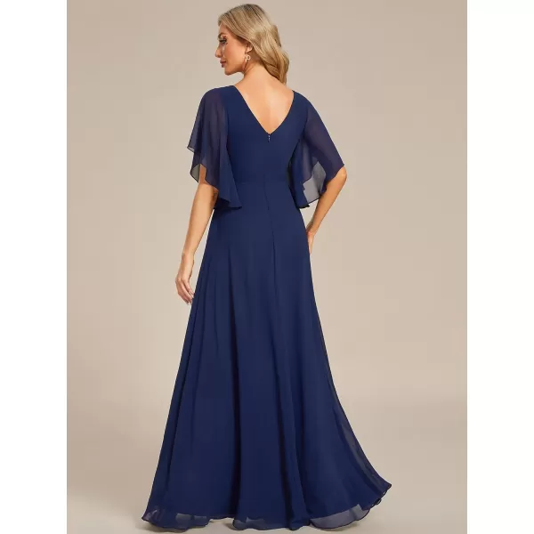 EverPretty Womens V Neck Half Sleeves A Line Applique Maxi Evening Dresses 02033Navy Blue