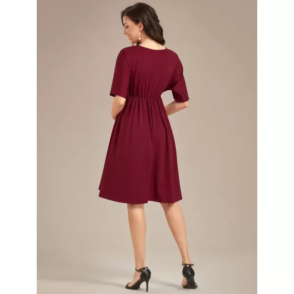 EverPretty Womens V Neck Half Sleeves A Line Knee Length Wrap Dress Casual Dresses Maternity Dresses 01801EYBurgundy