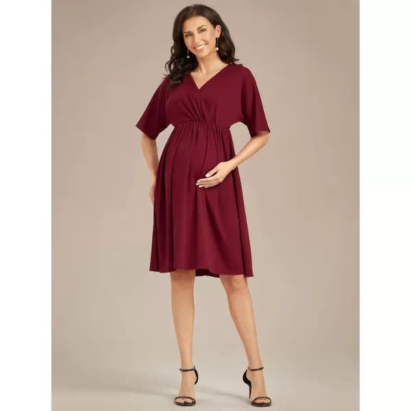 EverPretty Womens V Neck Half Sleeves A Line Knee Length Wrap Dress Casual Dresses Maternity Dresses 01801EYBurgundy