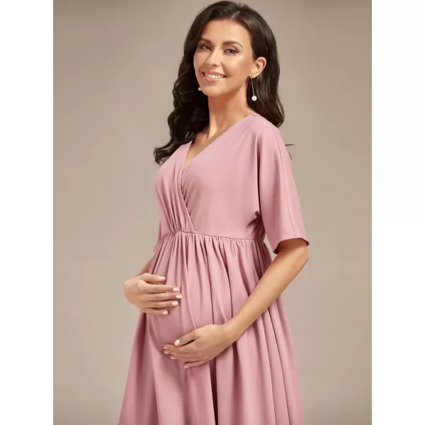 EverPretty Womens V Neck Half Sleeves A Line Knee Length Wrap Dress Casual Dresses Maternity Dresses 01801EYDusty Rose