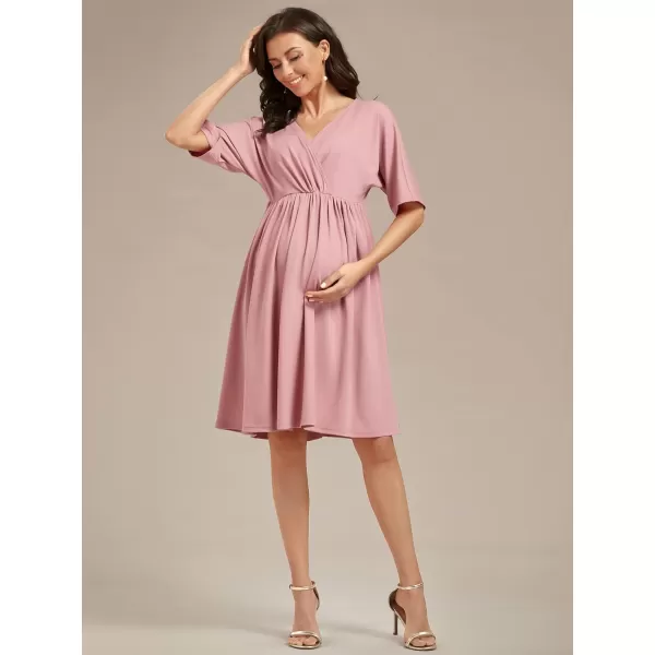 EverPretty Womens V Neck Half Sleeves A Line Knee Length Wrap Dress Casual Dresses Maternity Dresses 01801EYDusty Rose