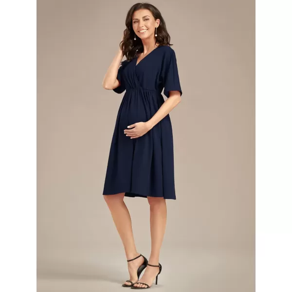 EverPretty Womens V Neck Half Sleeves A Line Knee Length Wrap Dress Casual Dresses Maternity Dresses 01801EYNavy Blue