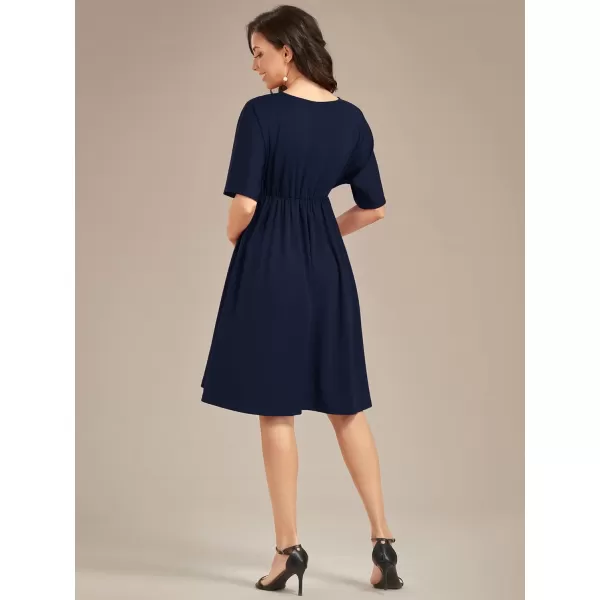 EverPretty Womens V Neck Half Sleeves A Line Knee Length Wrap Dress Casual Dresses Maternity Dresses 01801EYNavy Blue