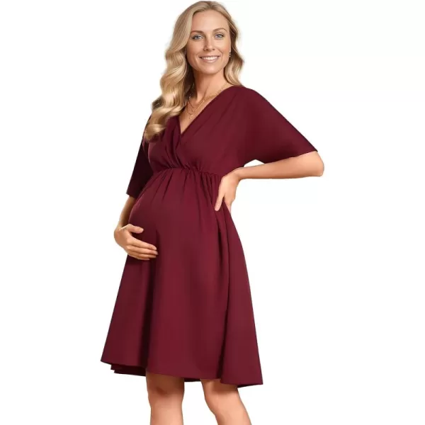 EverPretty Womens V Neck Half Sleeves A Line Knee Length Wrap Dress Casual Dresses Maternity Dresses 01801USABurgundy