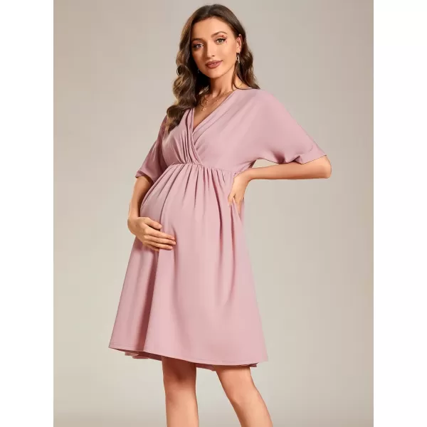 EverPretty Womens V Neck Half Sleeves A Line Knee Length Wrap Dress Casual Dresses Maternity Dresses 01801USADusty Rose