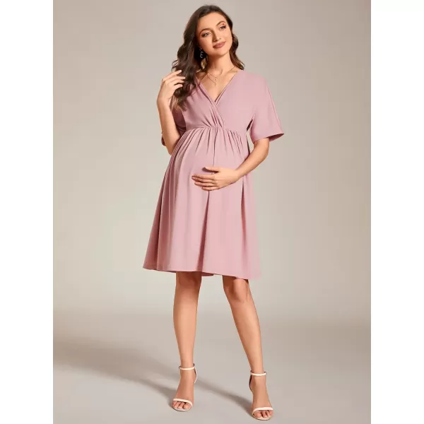 EverPretty Womens V Neck Half Sleeves A Line Knee Length Wrap Dress Casual Dresses Maternity Dresses 01801USADusty Rose