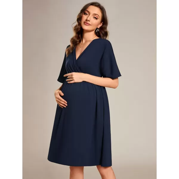 EverPretty Womens V Neck Half Sleeves A Line Knee Length Wrap Dress Casual Dresses Maternity Dresses 01801USANavy Blue