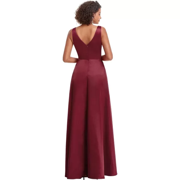 EverPretty Womens V Neck High Low Satin Prom Evening Dress Cocktail Gowns 0877Burgundy