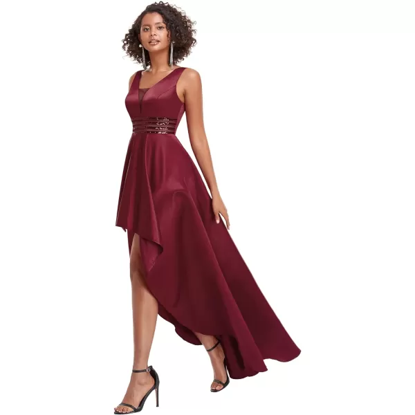 EverPretty Womens V Neck High Low Satin Prom Evening Dress Cocktail Gowns 0877Burgundy