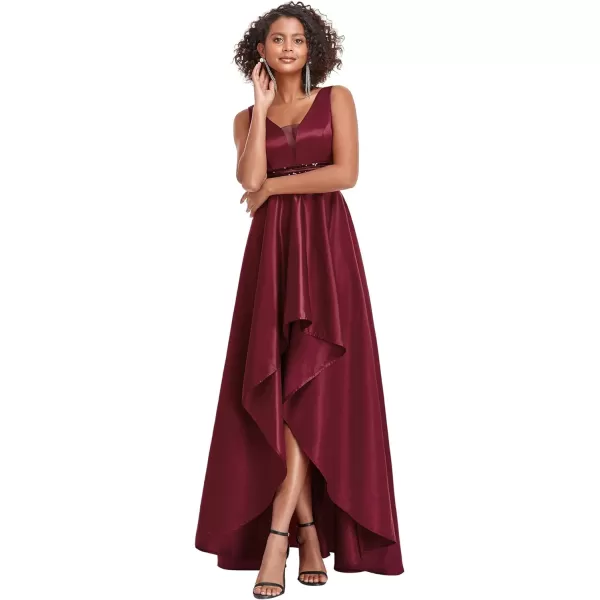 EverPretty Womens V Neck High Low Satin Prom Evening Dress Cocktail Gowns 0877Burgundy