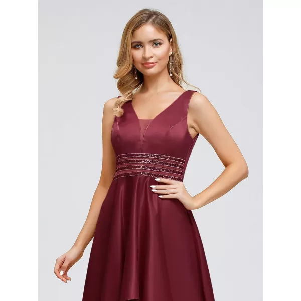 EverPretty Womens V Neck High Low Satin Prom Evening Dress Cocktail Gowns 0877Burgundy