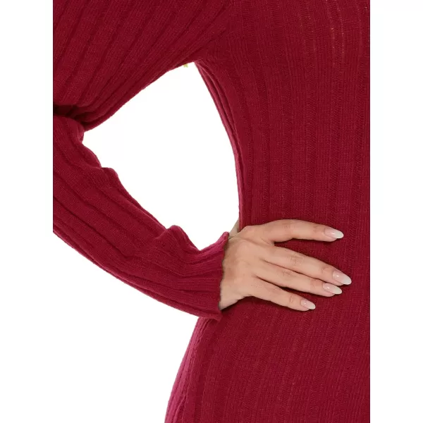 EverPretty Womens V Neck Long Sleeve Cable Knit Bodycon Pullover Knee Length Sweater Dresses 40392Burgundy