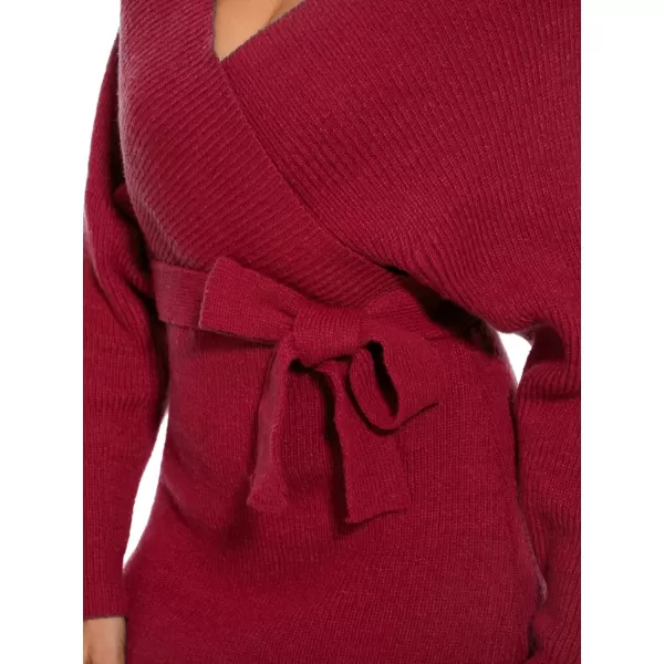 EverPretty Womens V Neck Long Sleeve Knit Bodycon Knee Length Sweater Dresses 40393Burgundy