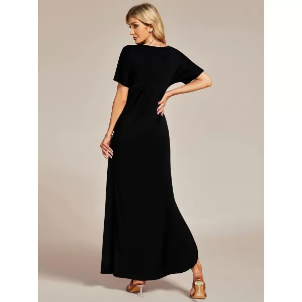 EverPretty Womens V Neck Loose Side Split Maxi Dresses Summer Beach Dress with Pockets 01793Black