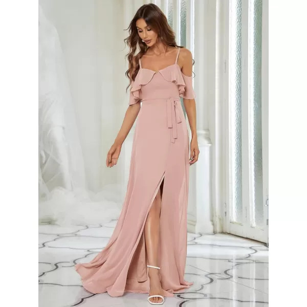 EverPretty Womens V Neck Off The Shoulder A Line Side Split Chiffon Formal Party Dress 0429Pink