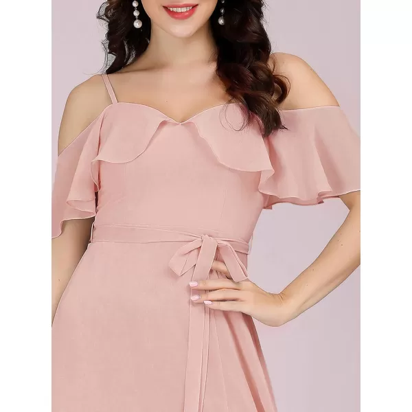 EverPretty Womens V Neck Off The Shoulder A Line Side Split Chiffon Formal Party Dress 0429Pink