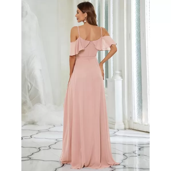 EverPretty Womens V Neck Off The Shoulder A Line Side Split Chiffon Formal Party Dress 0429Pink