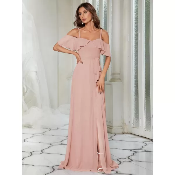 EverPretty Womens V Neck Off The Shoulder A Line Side Split Chiffon Formal Party Dress 0429Pink