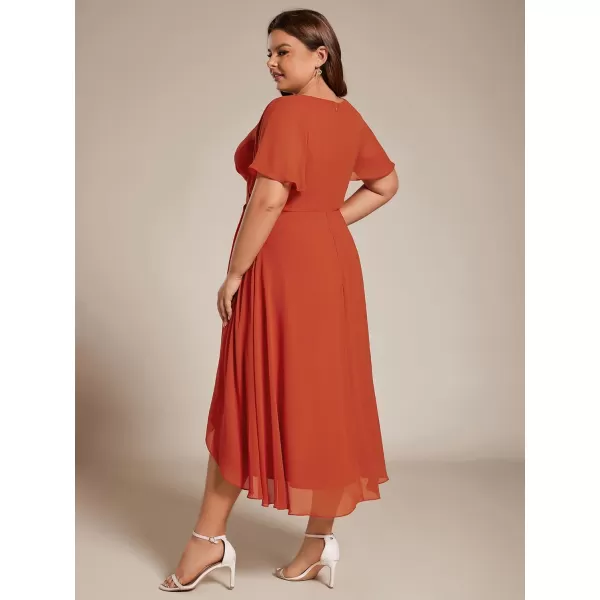 EverPretty Womens V Neck Pleated Plus Size Ruffle Sleeves High Low Semi Formal Dresses 02084DAPHBurnt Orange