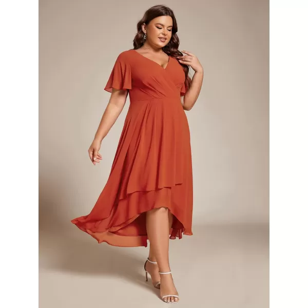 EverPretty Womens V Neck Pleated Plus Size Ruffle Sleeves High Low Semi Formal Dresses 02084DAPHBurnt Orange