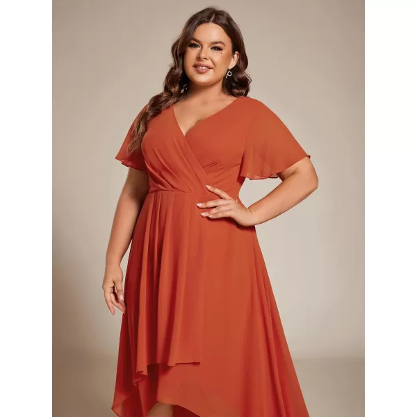 EverPretty Womens V Neck Pleated Plus Size Ruffle Sleeves High Low Semi Formal Dresses 02084DAPHBurnt Orange