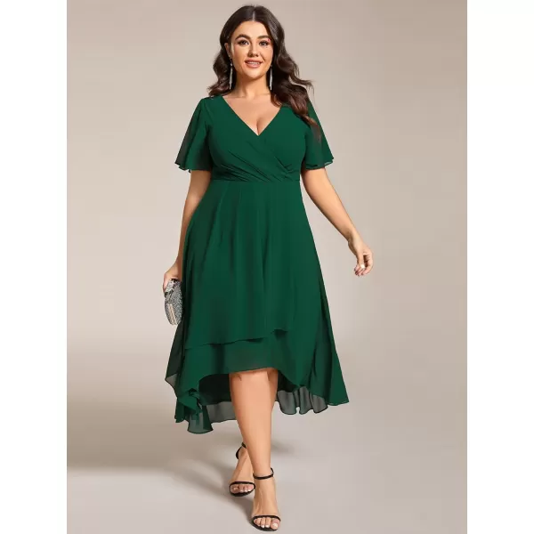 EverPretty Womens V Neck Pleated Plus Size Ruffle Sleeves High Low Semi Formal Dresses 02084DAPHDark Green