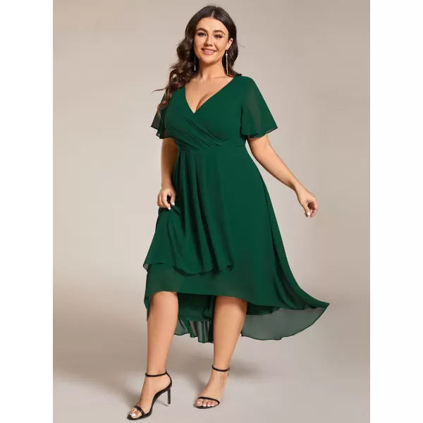 EverPretty Womens V Neck Pleated Plus Size Ruffle Sleeves High Low Semi Formal Dresses 02084DAPHDark Green