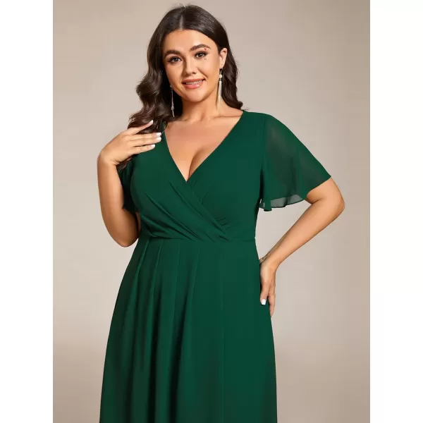 EverPretty Womens V Neck Pleated Plus Size Ruffle Sleeves High Low Semi Formal Dresses 02084DAPHDark Green