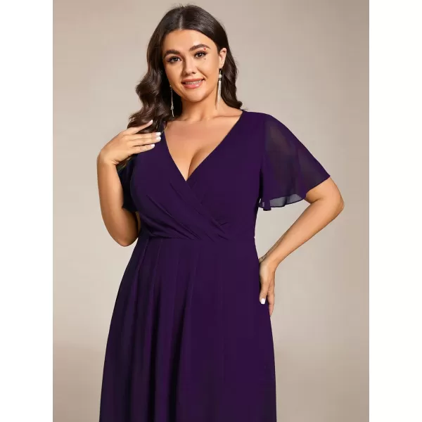 EverPretty Womens V Neck Pleated Plus Size Ruffle Sleeves High Low Semi Formal Dresses 02084DAPHDeep Purple