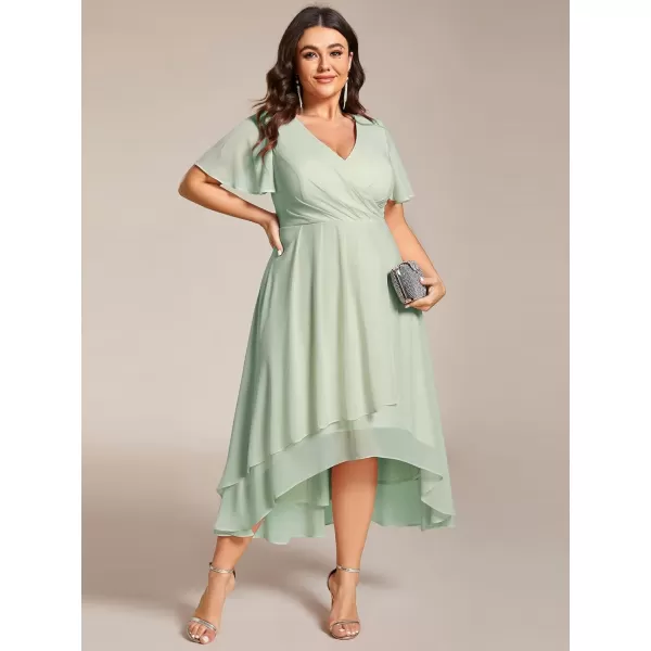 EverPretty Womens V Neck Pleated Plus Size Ruffle Sleeves High Low Semi Formal Dresses 02084DAPHMint Green