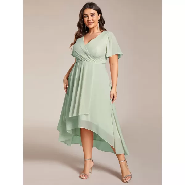 EverPretty Womens V Neck Pleated Plus Size Ruffle Sleeves High Low Semi Formal Dresses 02084DAPHMint Green