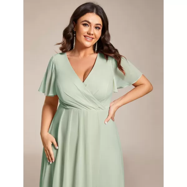 EverPretty Womens V Neck Pleated Plus Size Ruffle Sleeves High Low Semi Formal Dresses 02084DAPHMint Green