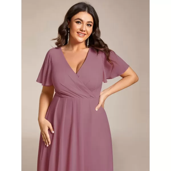 EverPretty Womens V Neck Pleated Plus Size Ruffle Sleeves High Low Semi Formal Dresses 02084DAPHOrchid