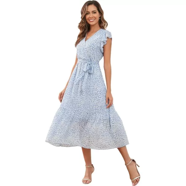 EverPretty Womens V Neck Ruffle Sleeve Tiered Floral Midi Summer Maxi Dress for Women 40401Blue