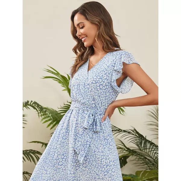 EverPretty Womens V Neck Ruffle Sleeve Tiered Floral Midi Summer Maxi Dress for Women 40401Blue