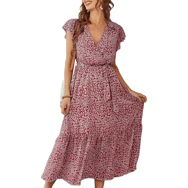 EverPretty Womens V Neck Ruffle Sleeve Tiered Floral Midi Summer Maxi Dress for Women 40401Burgundy