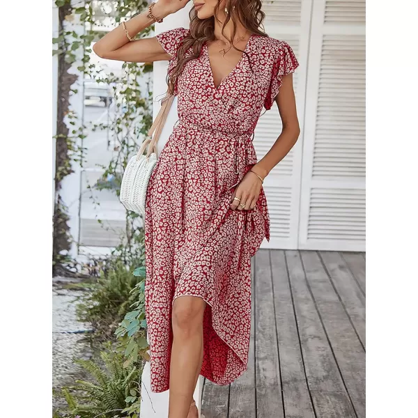 EverPretty Womens V Neck Ruffle Sleeve Tiered Floral Midi Summer Maxi Dress for Women 40401Burgundy